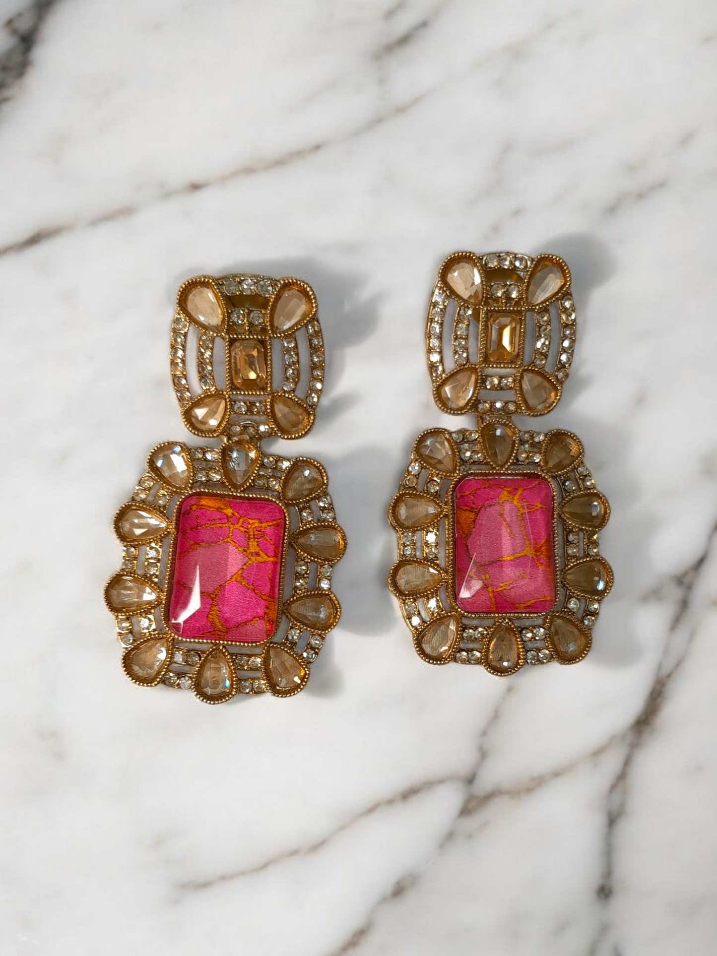 Pink Marble Stone  Earrings