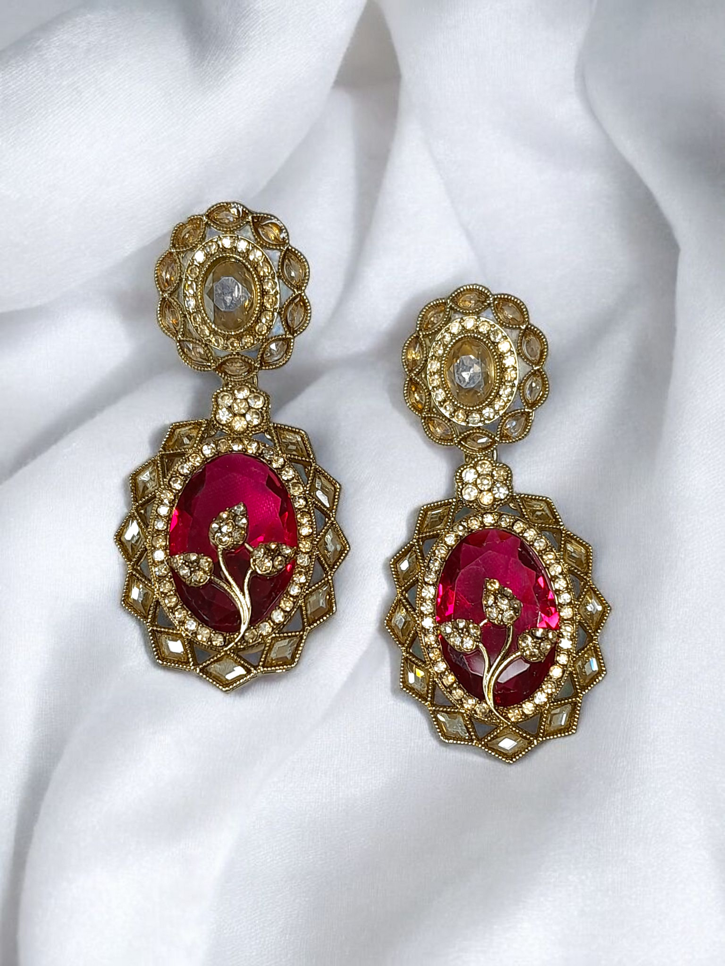 Red Sappire Kundan Earrings