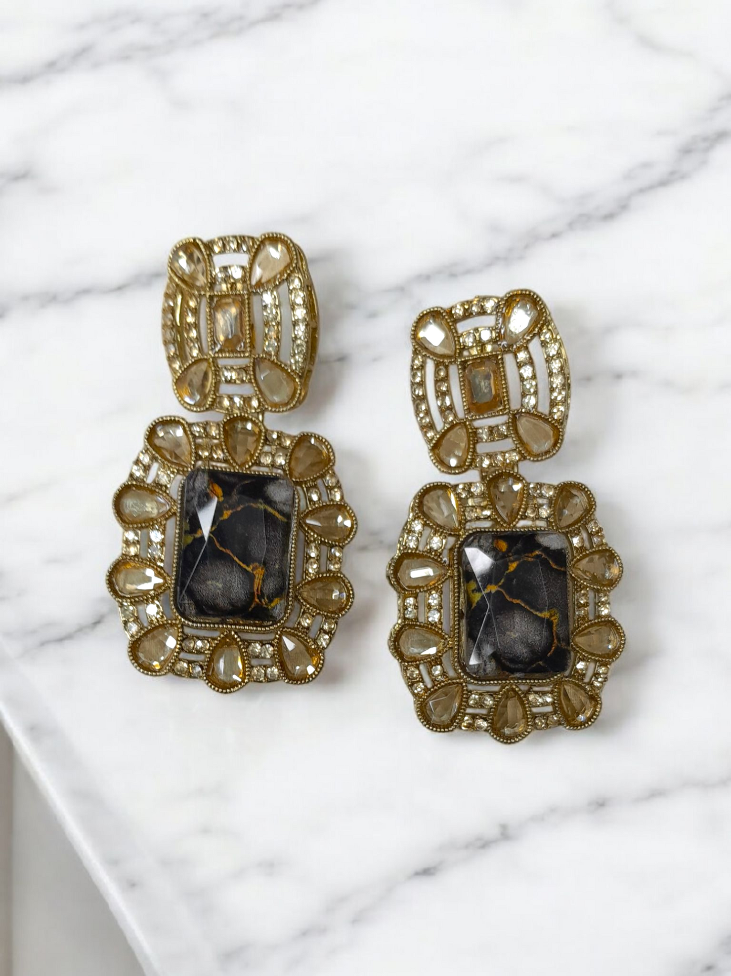 Black Marble Stone Earrings