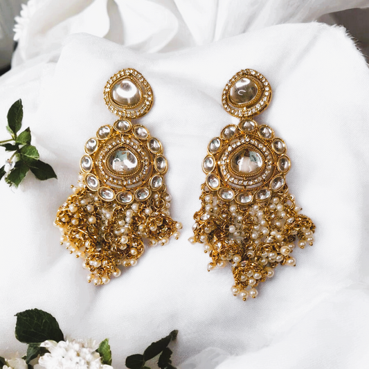 Beautiful  White Kundan Long Jumkhas