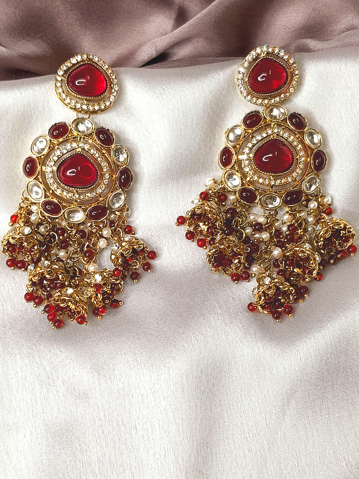 Red Kundan Long Jumkhas