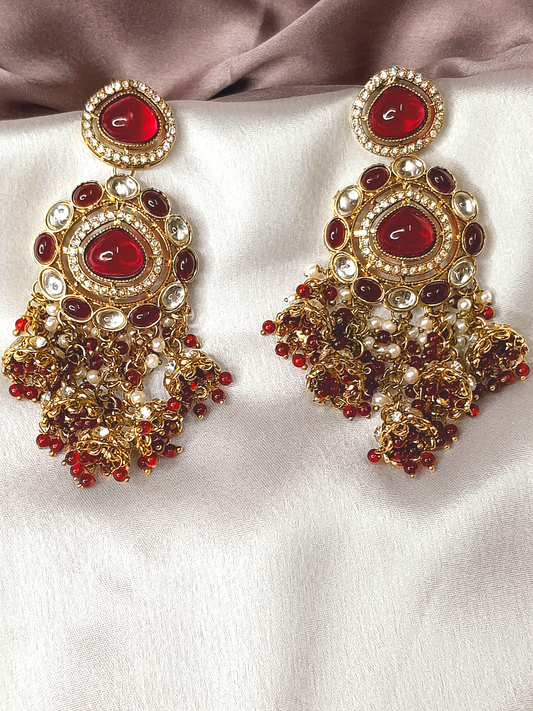 Red Kundan Long Jumkhas