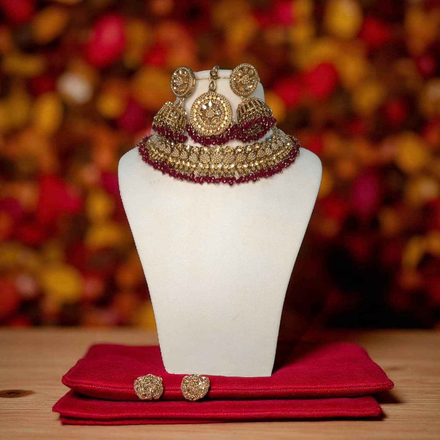 Bridal  Heavy Necklace Set with Heavy Jumkhas