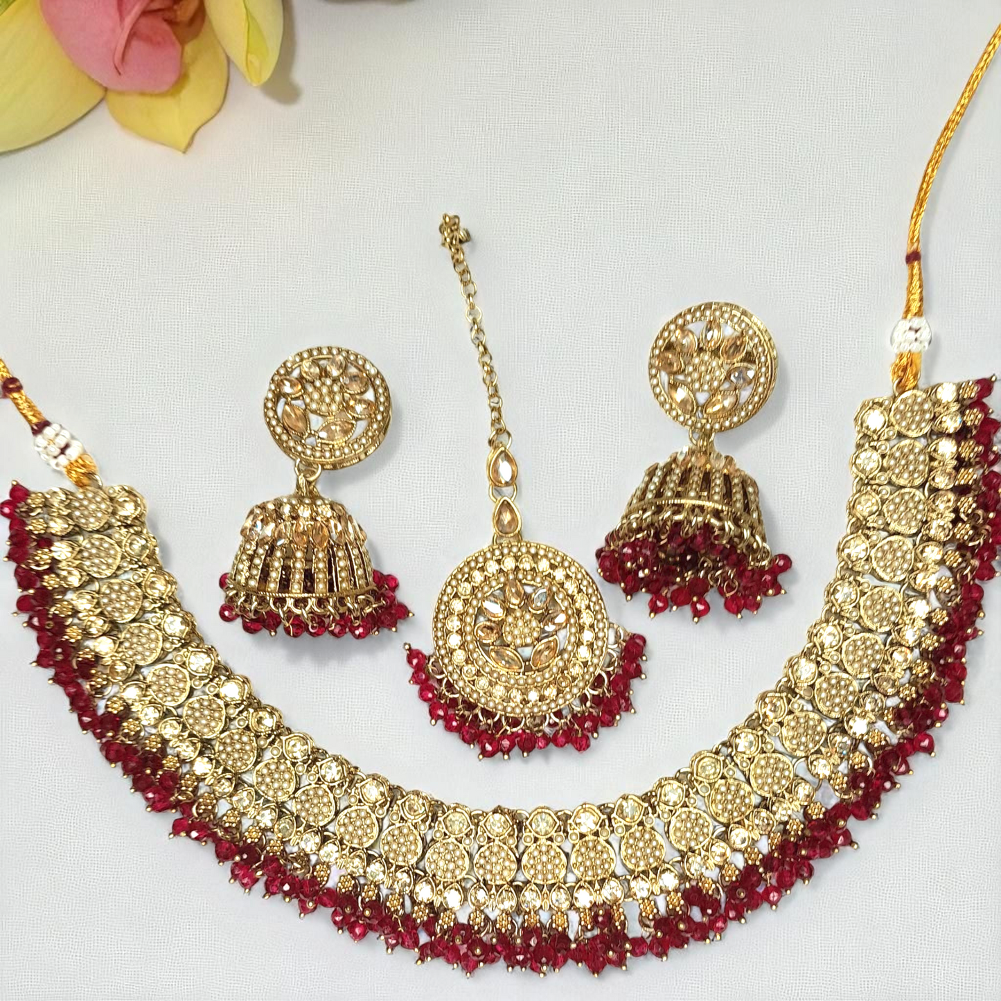 Bridal  Heavy Necklace Set with Heavy Jumkhas