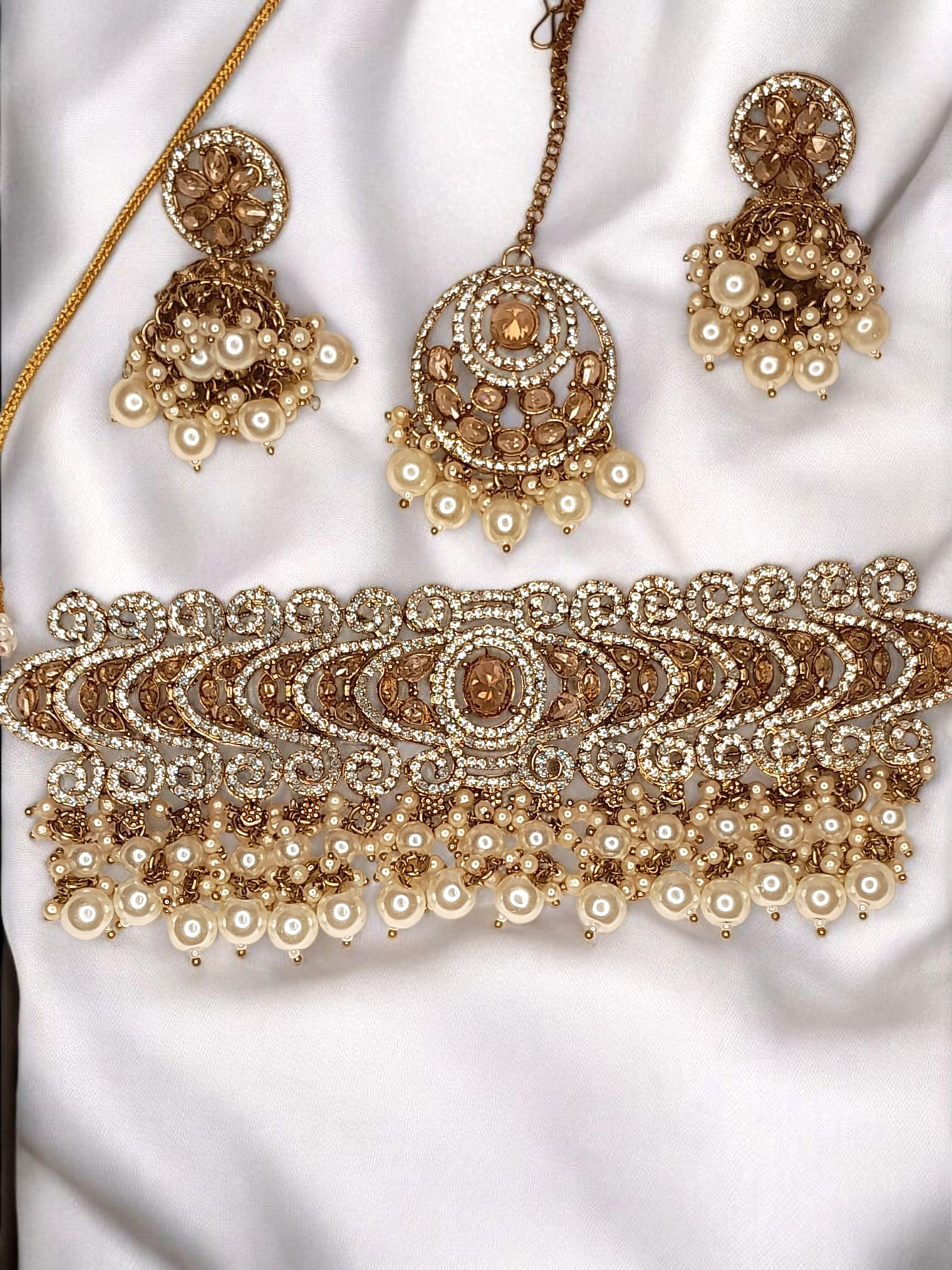Bridal  Heavy  Pearl Neckalce Set with Heavy Jumkhas