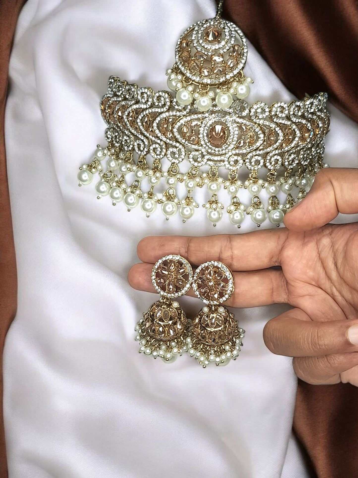 Bridal  Heavy  Pearl Neckalce Set with Heavy Jumkhas