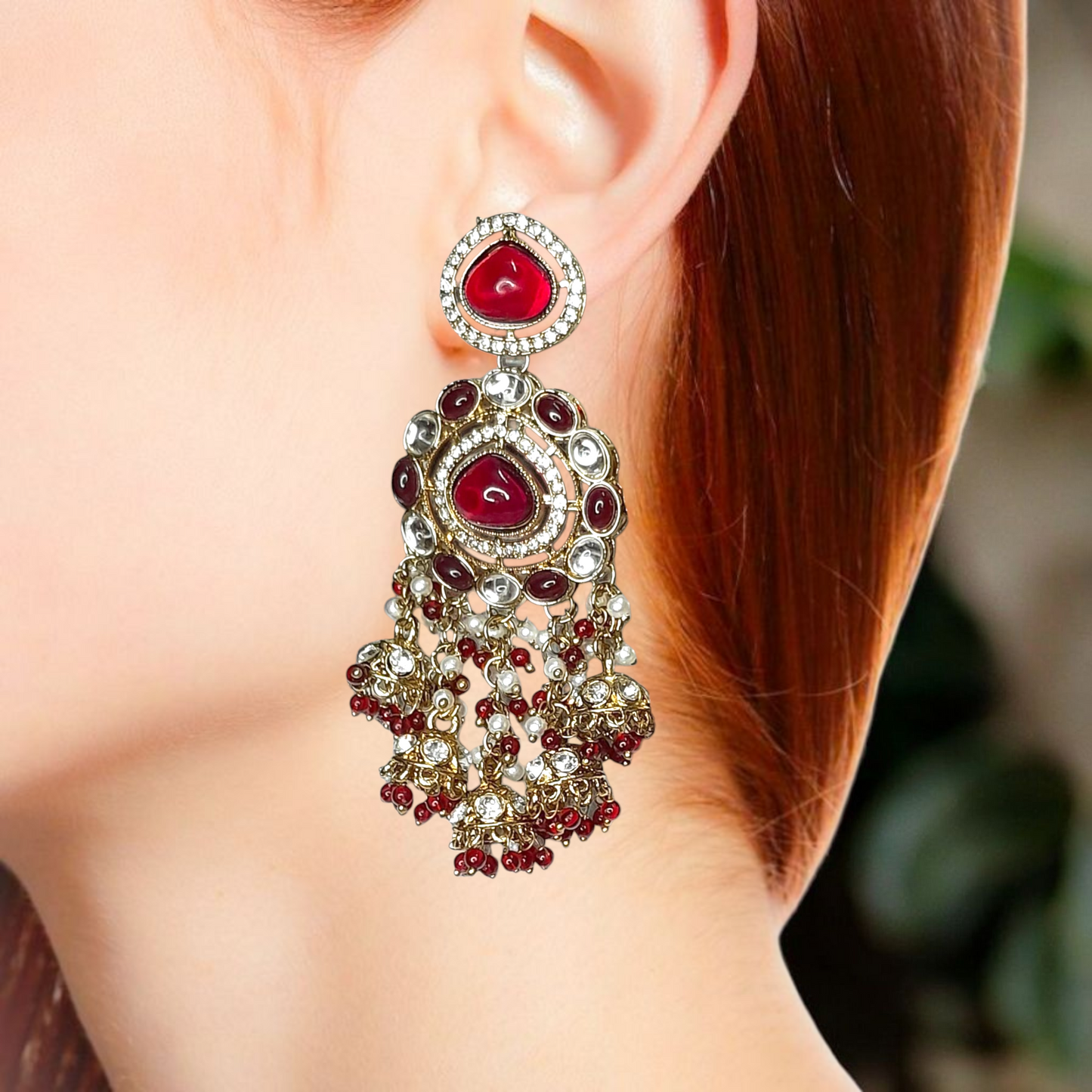 Red Kundan Long Jumkhas