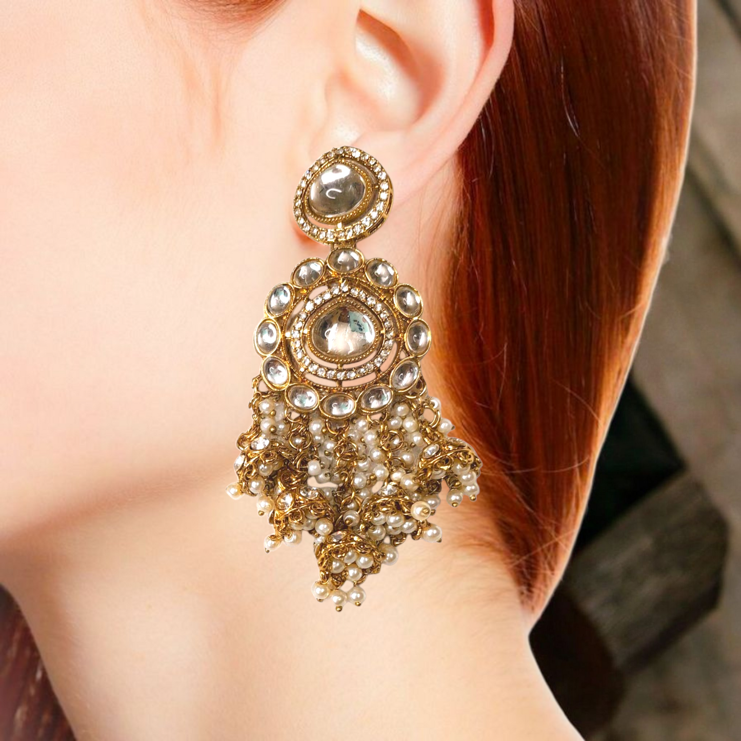 Beautiful  White Kundan Long Jumkhas