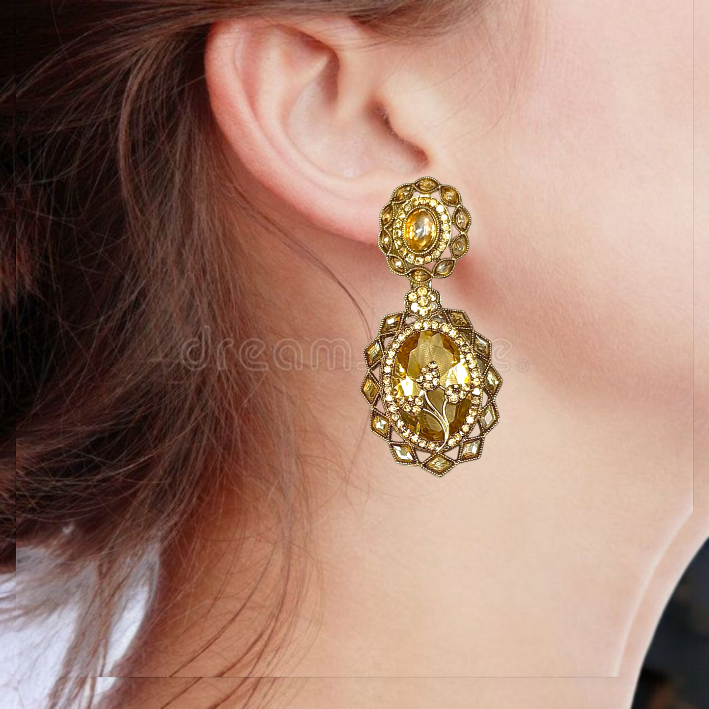 Yellow Sappire Kundan Earrings