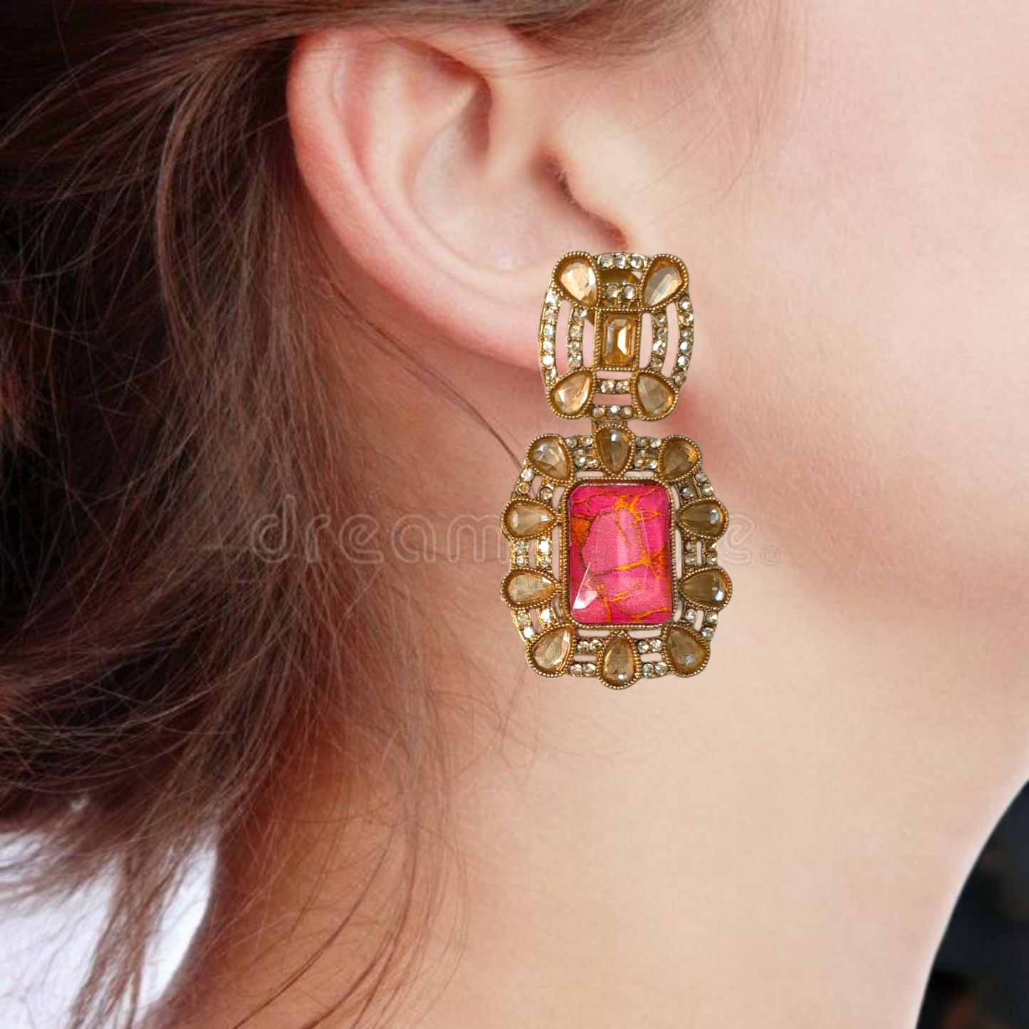Pink Marble Stone  Earrings